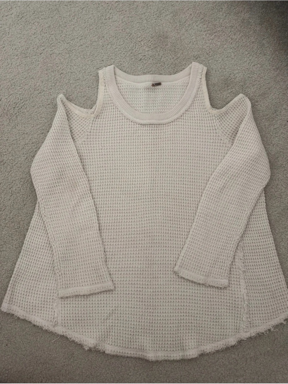 Free People Cream Cold-Shoulder Waffle Knit Sweater